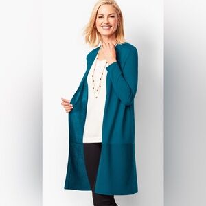 Talbots Deep Teal Long Open 100% Merino Wool Cardigan 1X
